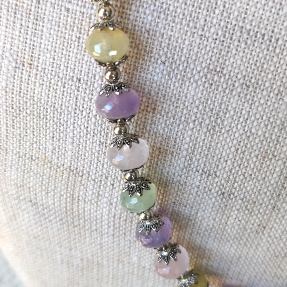 Genuine Gemstone Beaded Necklace, Amethyst Pendant, Silver, Handcrafted, New - Picture 6 of 9
